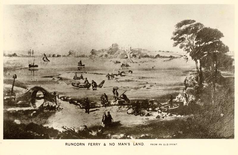 Old print of Runcorn Ferry and 'no-man's land' 